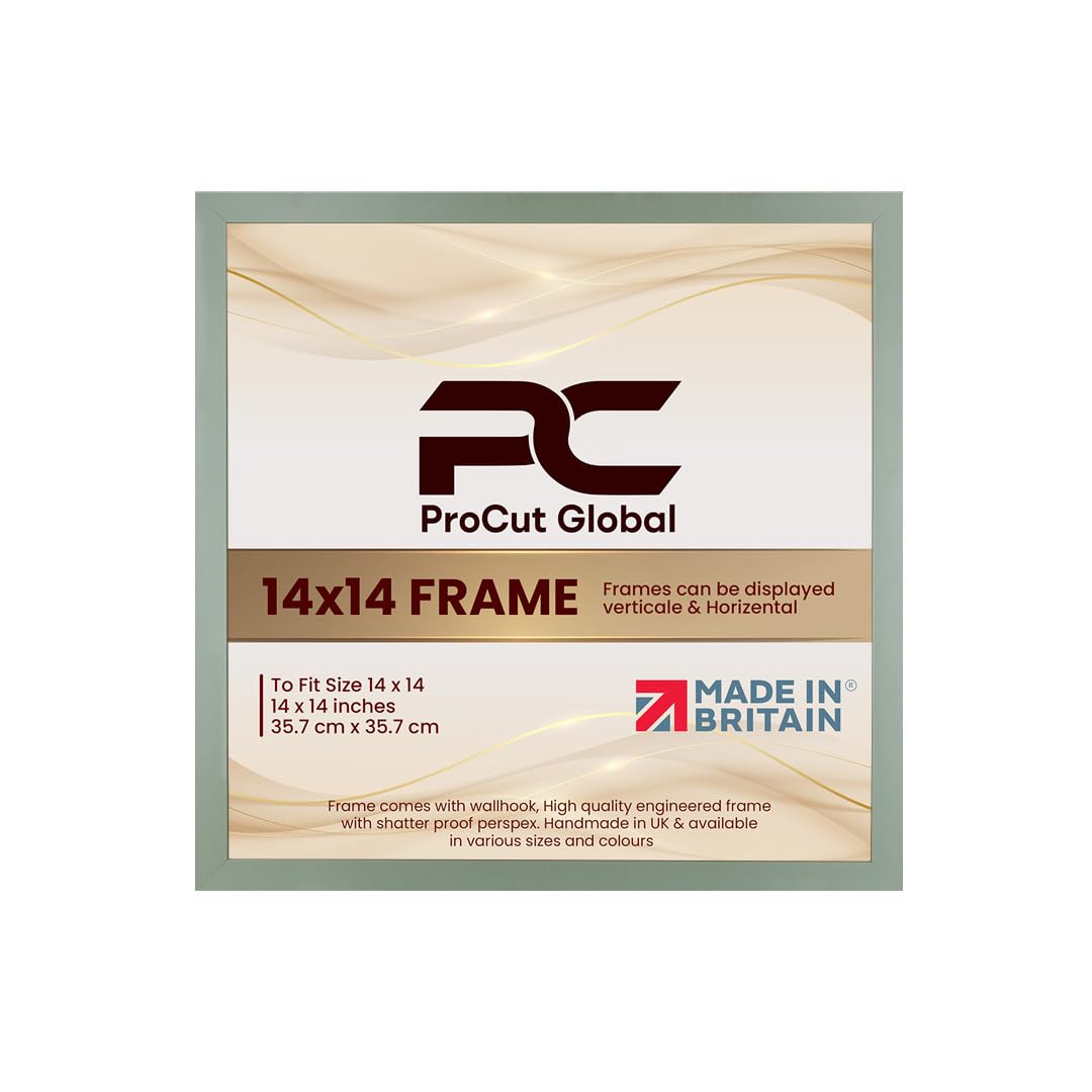 Procut Global 14X14 Green Picture Frames - Modern Wooden Photo Frame with Shatterproof Perspex for Wall or Tabletop - Perfect for Posters, Certificates, Prints - Sizes & Colors Available