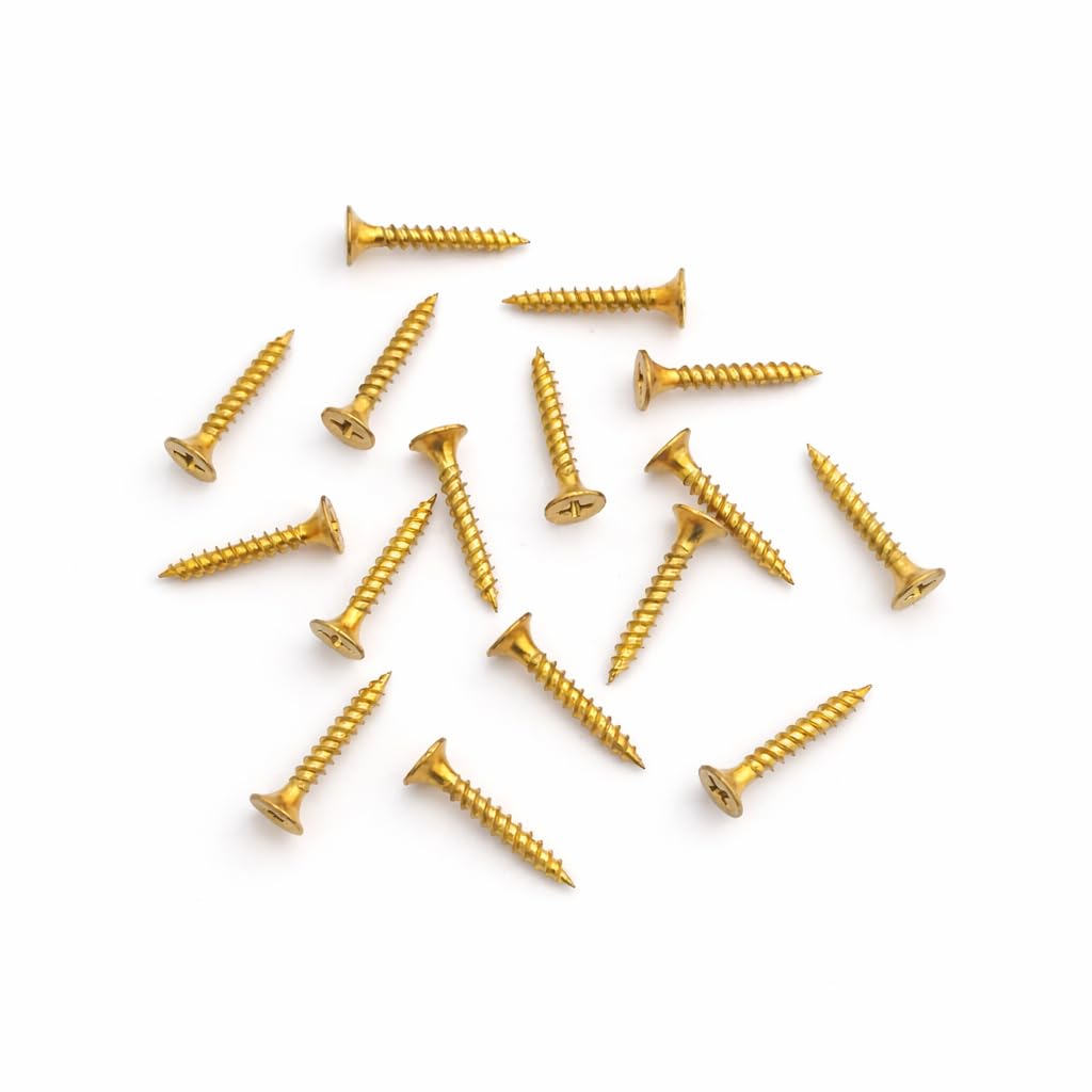 7 x 24 mm drywall screws (100 pieces) - brass polish - 1" screw - 7 mm head diameter - 24 mm height - bugle head - fine thread - golden color - 1 inch
