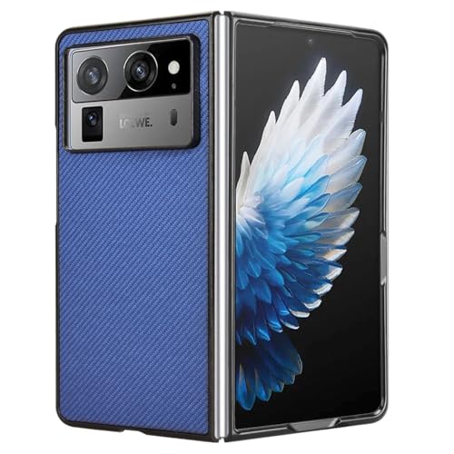 Image of for Tecno Phantom V Fold2 Case Carbon Fiber Texture Shockproof PU+PC Phone Cover - Blue