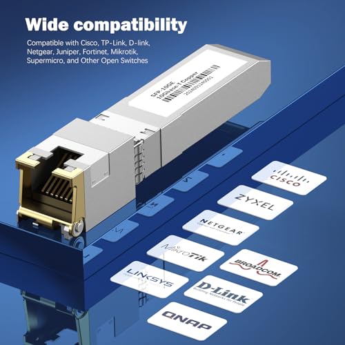 Image of [4-Pack] 10Gb SFP+ to RJ-45 Module Transceiver 98Ft (30m), 10 Gigabit SFP+ Copper Ethernet CAT6a Transceivers Compatible with 5Gb / 2.5Gb / 1Gb, NOT Compatible with Brand HP, Dell, Aruba, H3C