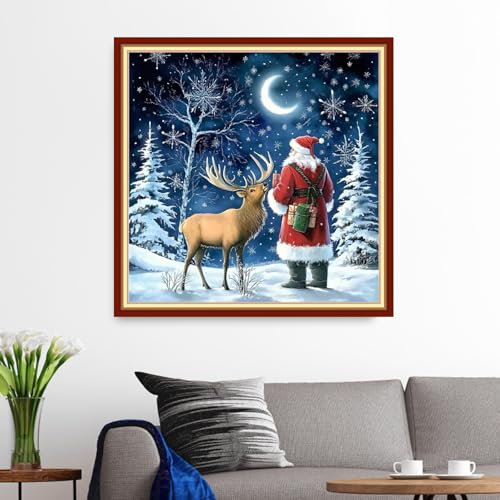 Image of Funxvoot Stamped Cross Stitch Kits for Beginners or Adults Embroidery Starter Patterns | DIY Printed Cross Stitch Kits Needlepoint for Adults or Kids 11CT-Santa Claus Deer Snow Scene 18x18 inch