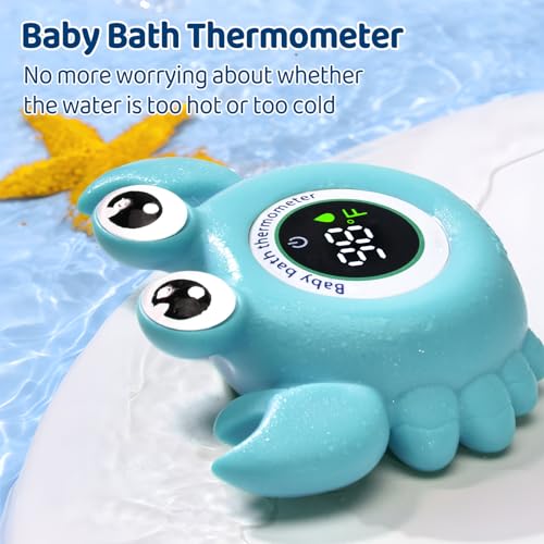 image for Goyowat Baby Bath Thermometer with LED Display, Floating Crab Toy – 