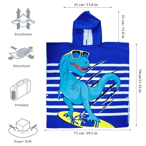 FILOWA Poncho Towel for Childs Hooded Beach Bath Towel Shark Microfibre Swimming Surfing Travel Towels Soft Lightweight Absorbent Wearable Bathrobe for Boys Kids Teenager 6-14 Years - Image 2