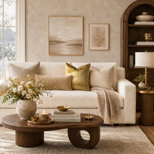Image of GIGIZAZA Decorative Couch Throw Pillow Covers,Gold Square Pillow Cushion Covers 22x22,Pillow Cases Velvet Pillow Covers