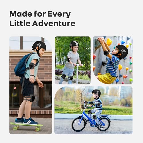 Image of R for Rabbit Safe Play Protector Pads for Kids | Knee, Elbow & Wrist Guards Set | Adjustable Protective Gear for Cycling, Skating | PP Shell EVA Soft Liners Cushion Pads for 6-12 Years (Black Sports)