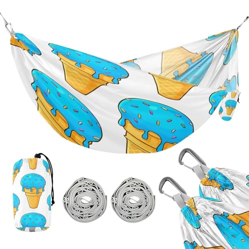 ATTX Doodle Blue Ice Cream Camping Hammock - Lightweight & Portable Hammocks, Heavy Duty 330lbs Capacity for Indoor, Hiking, Backpacking, Travel, Backyard, Beach#162