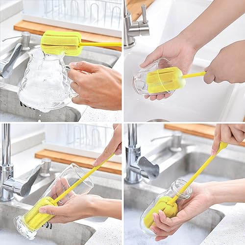Image of 4PCS Yellow Soft Sponge Bottle Cleaning Brush Plastic Handle Cup Brush Scrubber Washing Brush vase Bottle Pot Cleaner(2 Size 10 inch15 inch)