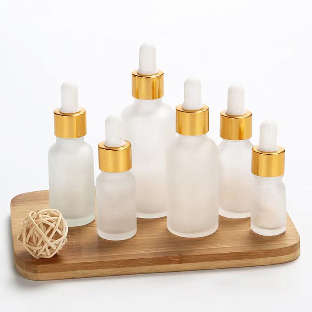 24 Stück 100 ml Leere Matt Transparent glasflasche Tropfflasche Pipettenflaschen mit Glaspipette, 100ml Glasflasche mit Tropfpipette mit Gold Schraubverschluss für ätherische Öle, Parfüm Öle