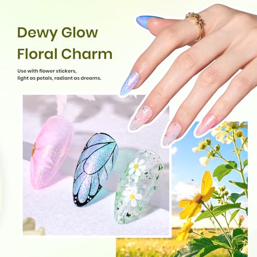 Image of Beetles Summer Gel Nail Polish Set, Yellow Coral Green Glitter Pastel Gel Polish with Bees Stickers 6 Color Buzzy Field Theme for Nail Art Gift for Women