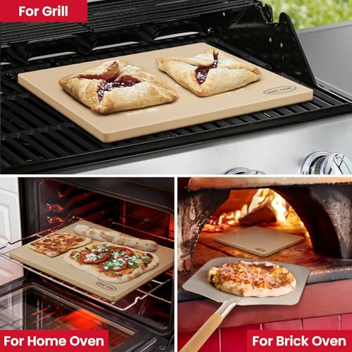 Image of Unicook Large Rectangular Pizza Stone for Oven and Grill 20 inch x 16 inch x 0.6 inch, Thermal Shock Resistant Cordierite Baking Stone, Ideal for Baking Crispy Pizzas, Bread and Cookies, Dough Cutter Included