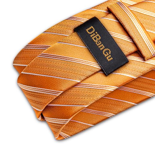 Image of DiBanGu Striped Tie Set for Men Silk Woven Plaid Necktie and Pocket Square Cufflinks Business Wedding
