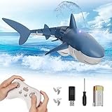 Qusases Waterproof Remote Control Electric Shark Water Toy with Spray, RC Swimming Pool Toy Auto Water-Sensing Activation for Pools, Lakes & Water Parks - Cool Santa Gift for Kids