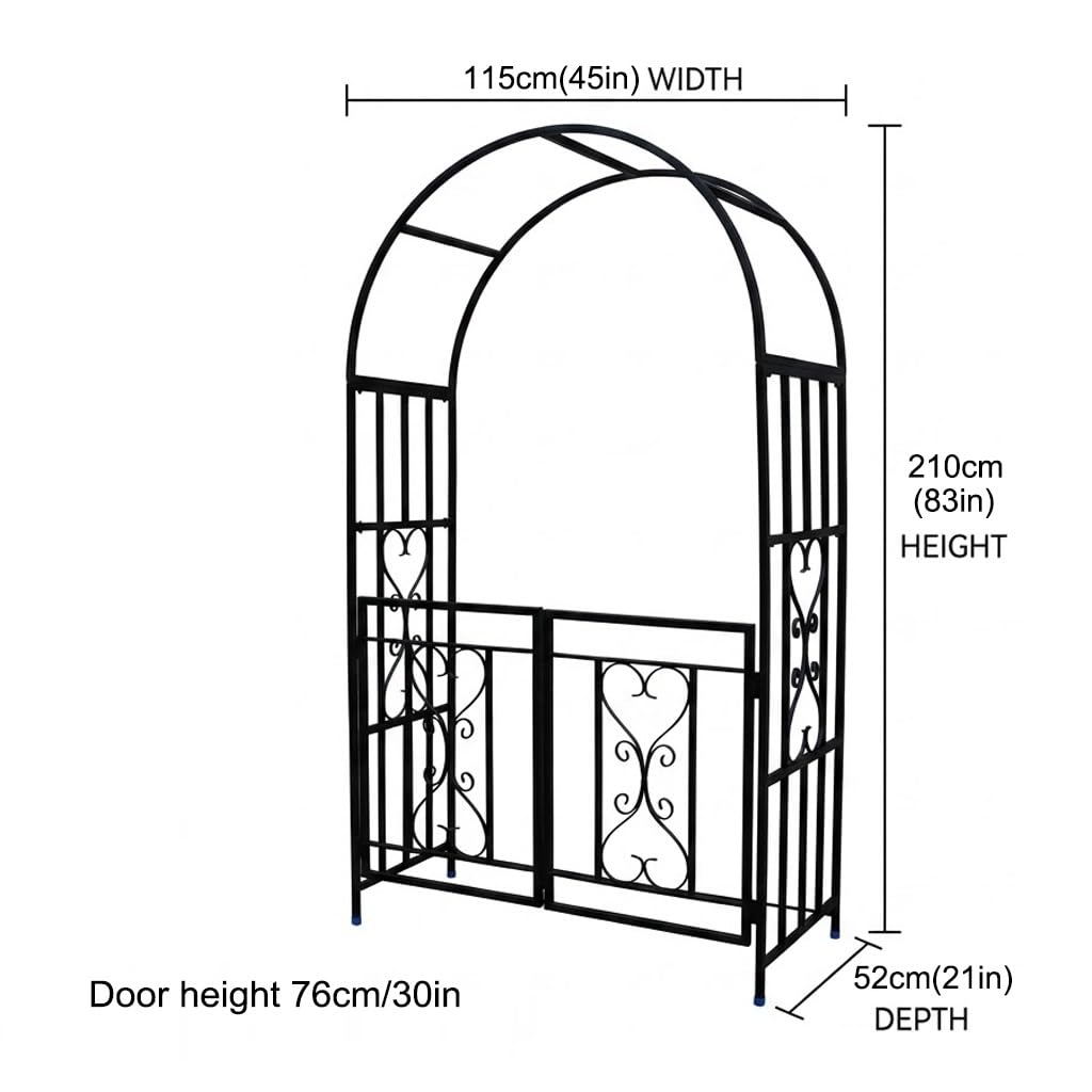 Gartenbogen Aus Metall Mit Tür, Rosenbogen Torbogen Rankhilfe Für Kletterpflanzen, 115x210x52cm Wetterfester Rankgitter Gartenlaube Für Garten Rasen Terrasse Dekor