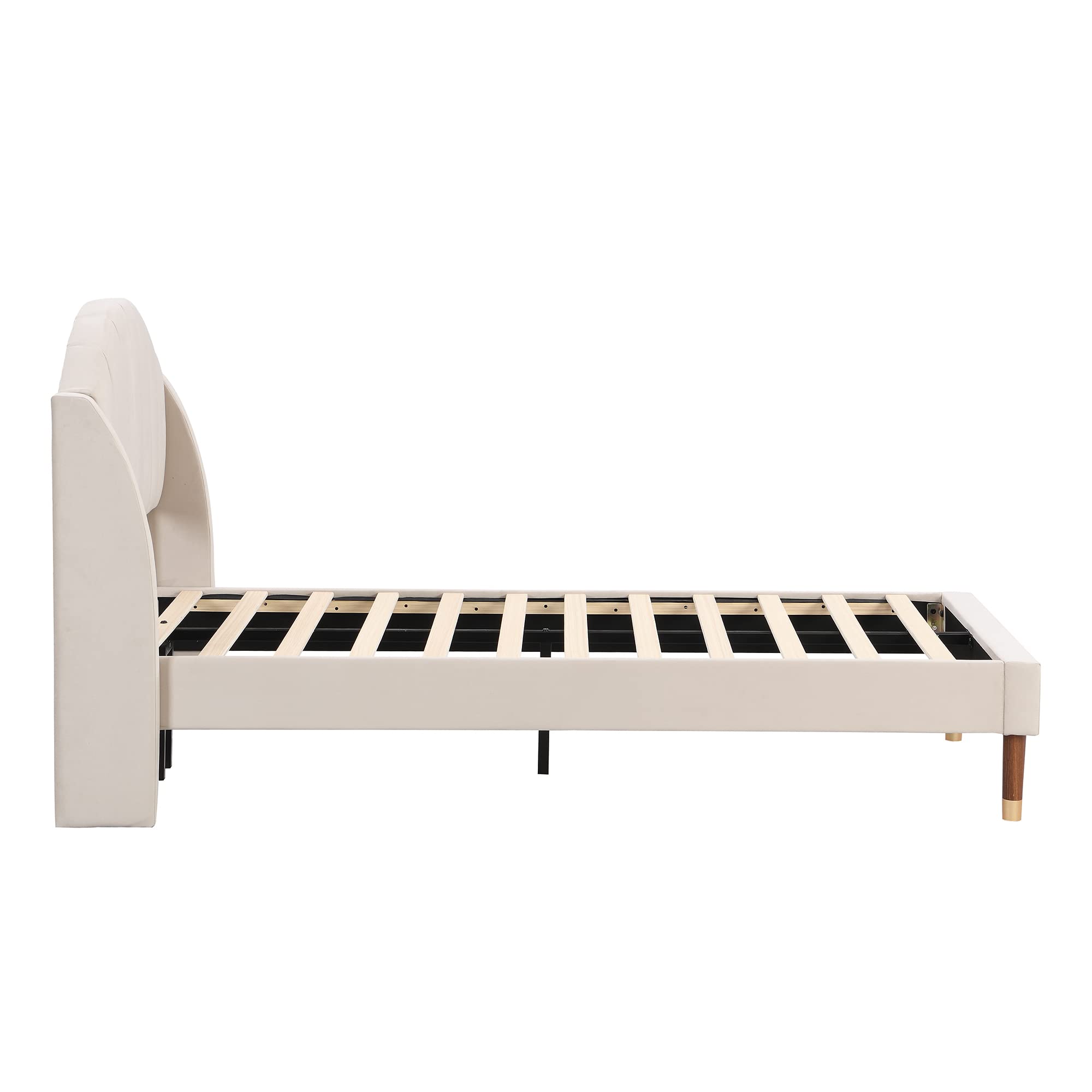 Soweiz Letto imbottito in velluto, 90 x 200 cm, con rete a doghe e testiera, letto singolo, supporto per doghe in legno, facile da montare (beige)