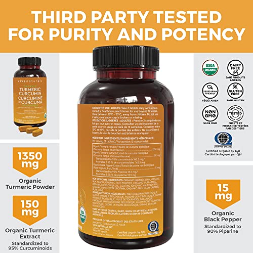 Viva-Naturals-Organic-Turmeric-Curcumin-Supplement-1500mg-90-Tablets-Turmeric-Curcumin-with-with-Black-Pepper-for-Superior-Absorption-High-Potency-Standardized-to-95-Curcuminoids-Joint-Support