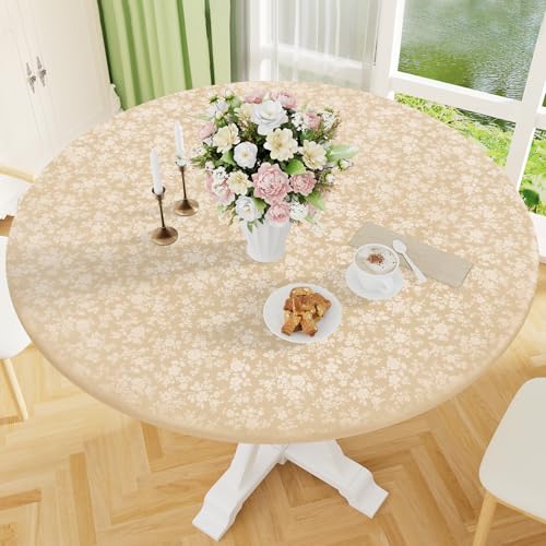 Image of Smiry Waterproof Heavy Duty Vinyl Fitted Tablecloth for 36 inch-44 inch Round Table