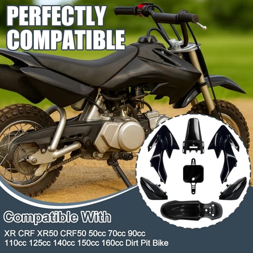 Image of Podoy CRF50 Plastics Kit, ABS Body Fender Kit Compatible with CRF50F CRF 50 XR50 SDG SSR 110 125 Coolster 125 Baja DR70 50cc-160cc Pit Dirt Bikes, Complete Fairing Set (Black)