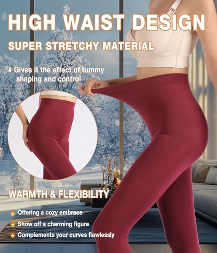 Image of MERYLURE Fleece Lined Tights Women, Winter Warm Opaque Thermal Pantyhose, High Waisted Thick Control Top Leggings