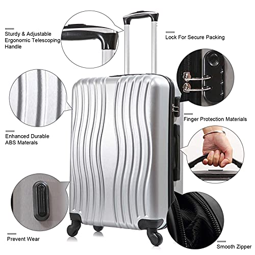 Apelila Hardshell Luggage 4 Piece ABS Luggages Sets With Spinner Wheels Hard Shell Suitcases Free Backpack (Silver 2)