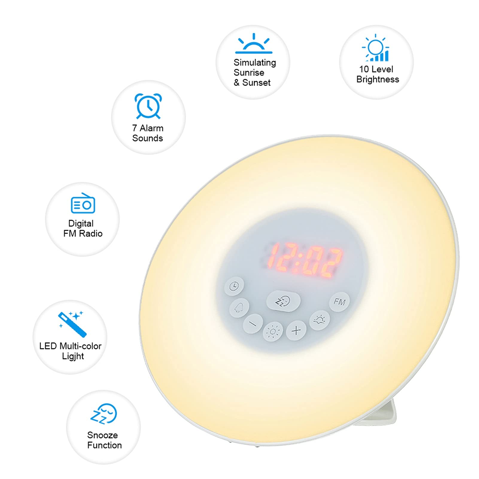 Wake Up Light Sveglia, Altoparlante Bluetooth, Funzione Snooze, 6 Suoni Della Natura, FM Radio, Luce Notturna da Comodino, per Bambini, Adulti