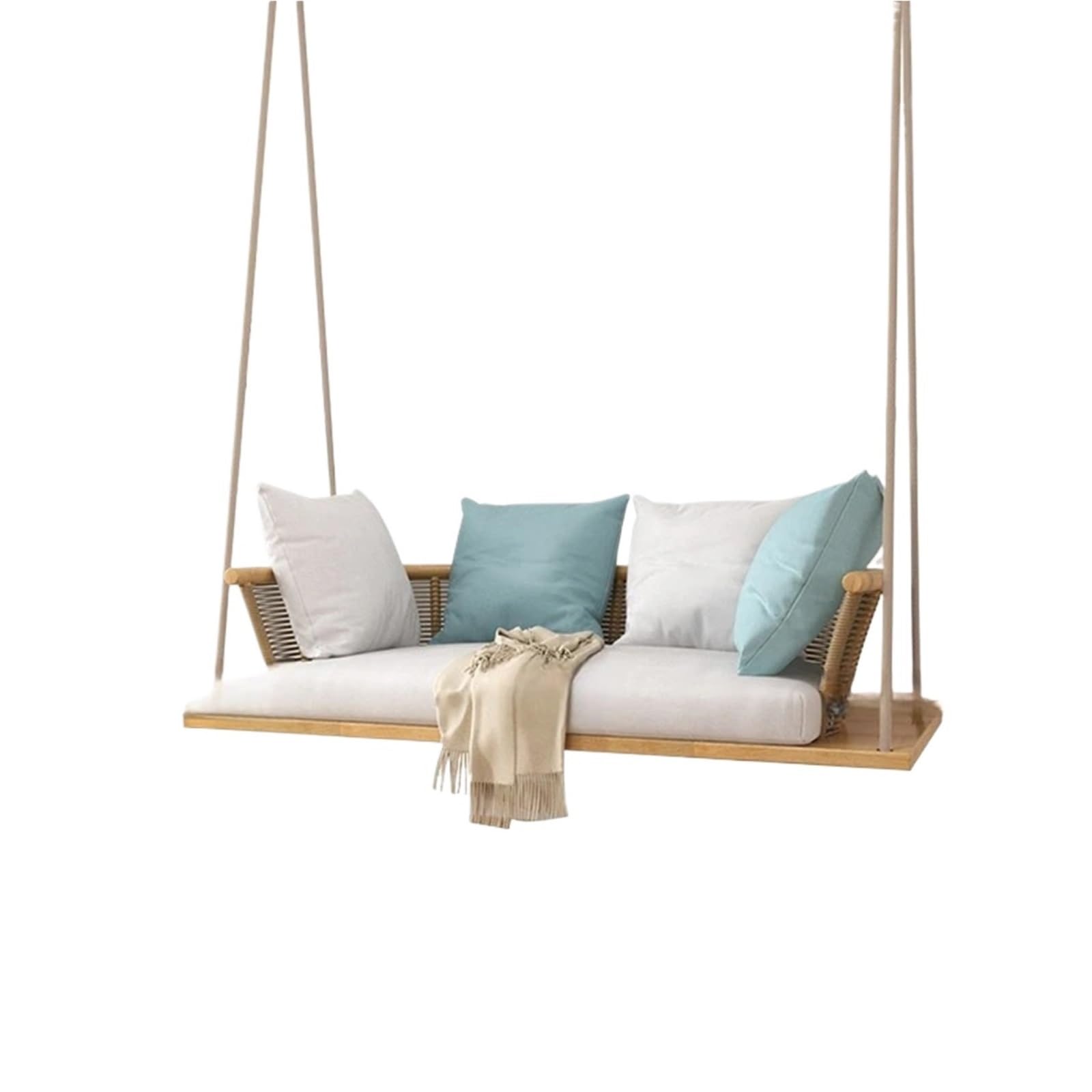 Wooden Swing Bench Outdoor Solid Wood Patio Swings Chair Indoor Adult Hanging Rattan Balcony Lazy Swing Chairs Home Room Rocking(Double-wood-white)