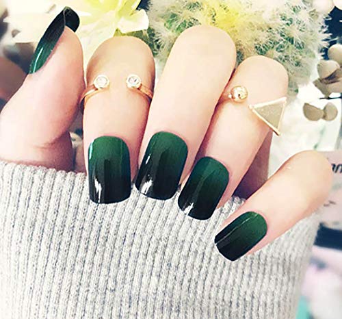 Barode False Nails Green Gradient Fake Nails Full Cover Simple Party Acrylic Nails for Women and Girls