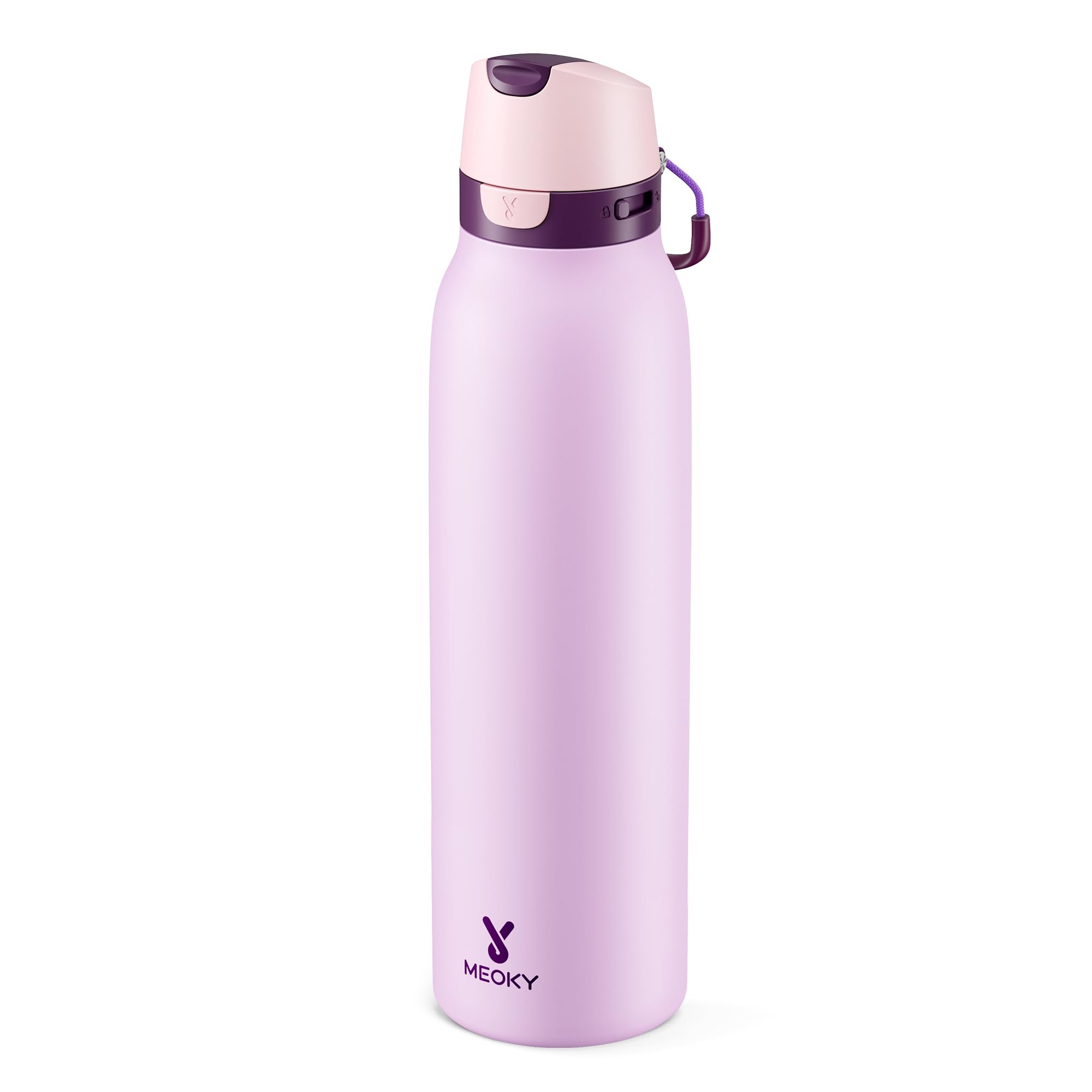 Meoky 710ml Stainless Steel Slim Water Bottle: 2-in-1 Locking Lid, Lavender