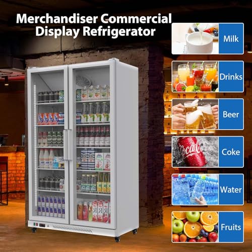 GarveeHome Commercial Refrigerator, Glass Door with LED Lighting - Upright Beverage Display Cooler for Home, Store, Gym, or Office, Featuring Double Swing Doors and 28.2 cu.ft