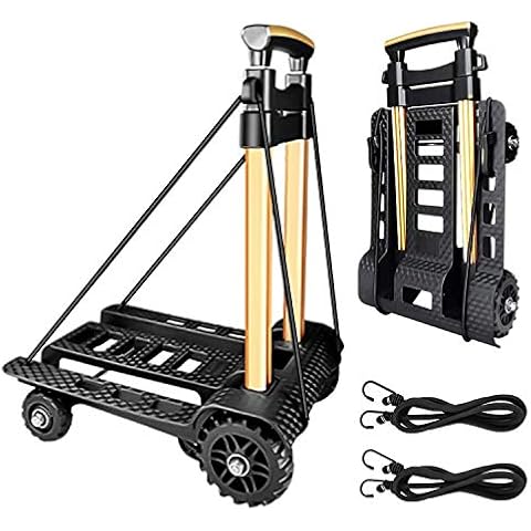 Folding Hand Truck, with Noiseless Wear-Resistant PU Tank Wheels and Adjustable Aluminum Alloy Drawbar, 60KG/132LBS Capacity and Lightweight(3.9LBS) , Portable Heavy Duty and Durable Trolley Dolly Cover