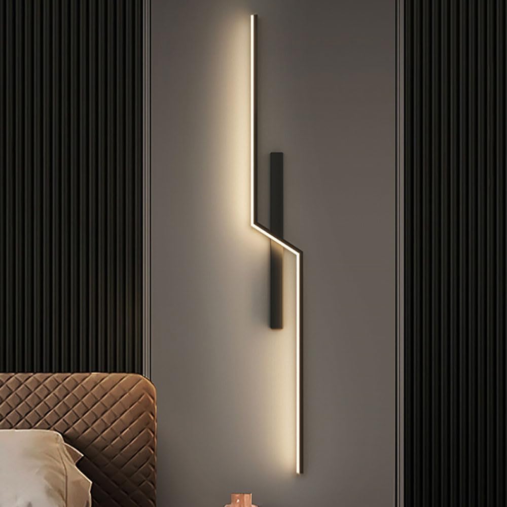 Kinkiety do sypialni Kinkiet Czarny Matowy Liniowy Nowoczesny Trapezoidalny Akryl Wnętrze okablowane Metal Sypialnia Lampka nocna Salon (3 tryby kolorów 80cm)