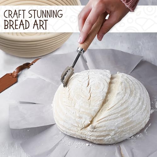 Superbaking 9' Round Banneton Bread Proofing Basket Gift Set– Sourdough Starter Kit for Crusty Artisan Style Loaves, Includes Essential Bread Baking Supplies & Tools - Ideal Gift for Bakers
