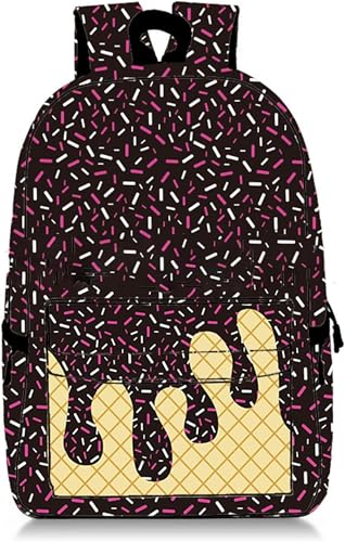 Ice Cream Backpack Kawaii Shoulder Bag with Side Pockets Cute Large Capacity Daypack Lightweight (Black)