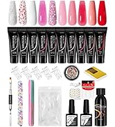 Poly Nail Gel Kit, 10 Colors VANREESA Poly Extension Gel Nail Kit Starter Kit with Pink White Gli...