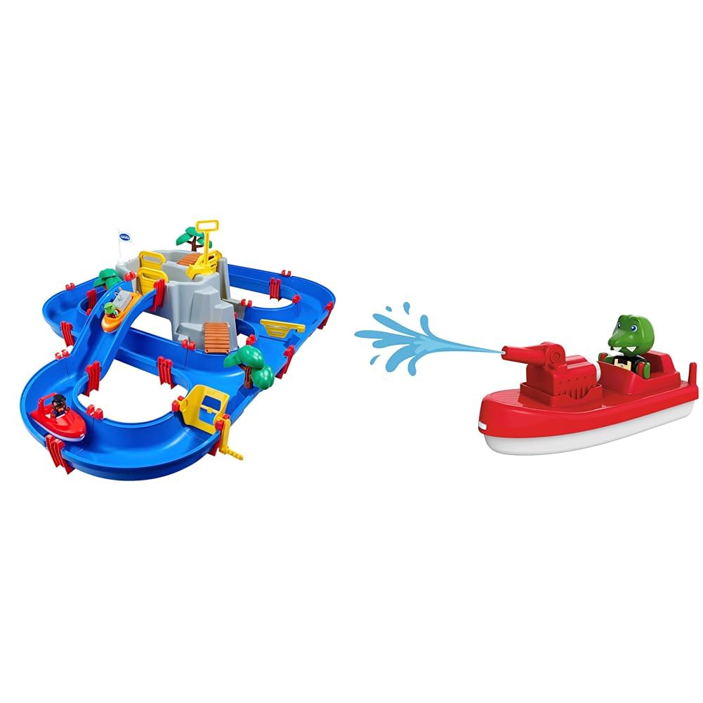 AquaPlay - Wasserbahn Set Bergsee - 42-teiliges Spieleset mit Bergsee, Wasserfall und geheimer Höhle & FireBoat - Zubehör Wasserbahnen oder für die Badewanne