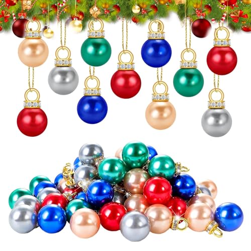 60pcs Mini Christmas Balls Ornaments, 16mm Glitter Colorful Balls, 5 Color Mini Christmas Tree Baubles, Shatterproof Decorative Hanging Ornaments for Holiday Tree Decor