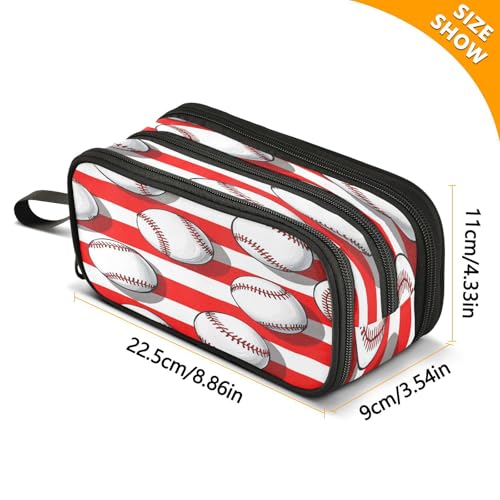 Image of Caikeny Pencil Case Baseball Stripe Pen Bag Large Capacity Pencil Box Pen Pouch with Zipper Cosmetic Organizer for Kids Teens Adults