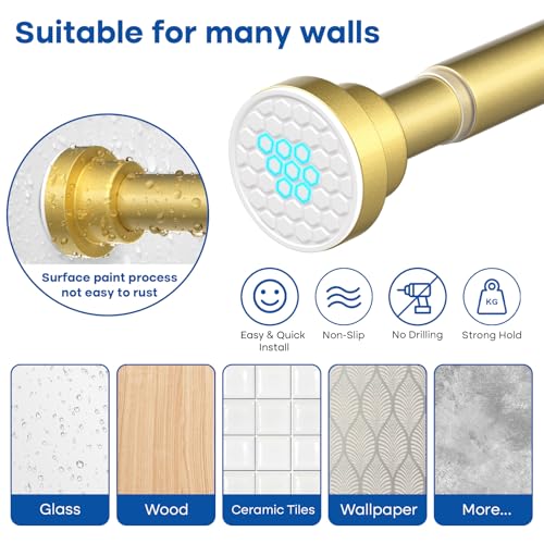 Image of 2Pack Shower Curtain Rod 45-77 Inch Gold Shower Rod Tension Rod Adjustable Curtain Rod No Drilling Tension Curtain Rod Shower Rods for Bathroom Tension Shower Curtain Rod