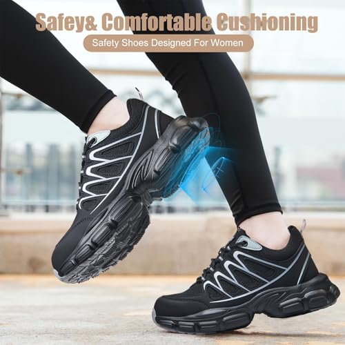Image of Hogent Steel Toe Shoes for Women Men Wide Non Slip Work Sneakers Indestructible Shoes Lightweight Breathable Construction Sneakers Puncture Proof Ergonomic Design