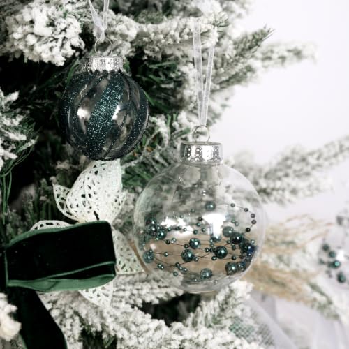 Shatterproof Christmas Ball Ornaments,Clear Plastic Decorative Christmas Balls Hanging Xmas Tree Baubles Set with Stuffed Delicate Glittering Decorations… (Dark Green) - image 2