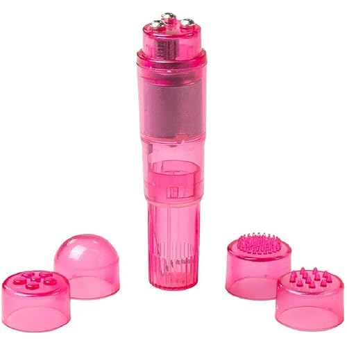 Mini Portable Small Vibrating Massage Body Tool 4 Heads Massager Pocket Toy for Women Neck Shoulder Face Back Foot Muscles (Pink Color)