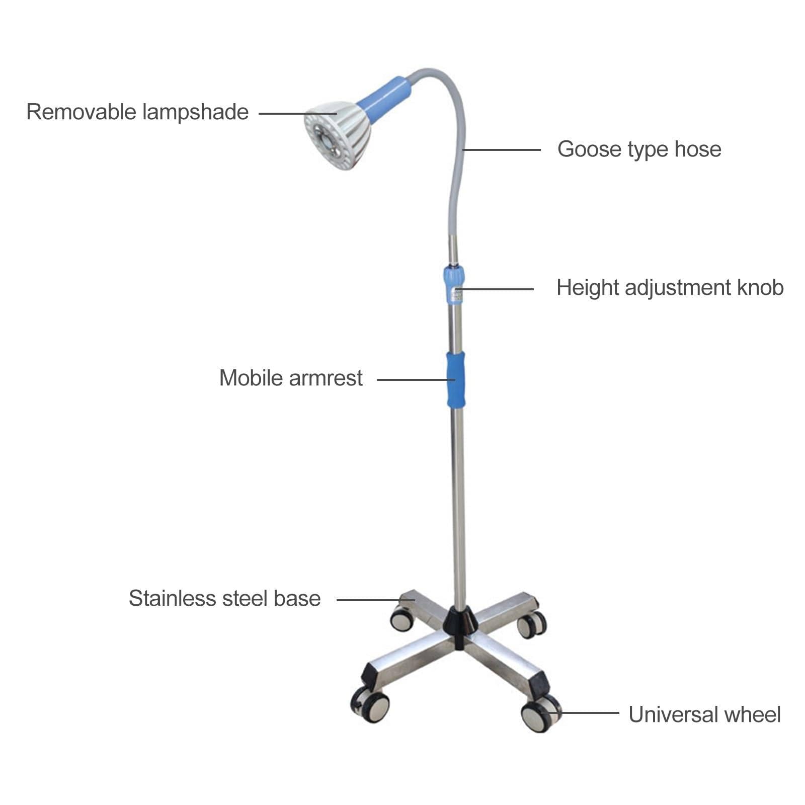 LED Surgical Examination Lamp, Gynecology Exam Lamp, Mobile LED Medical Exam Light Lamp Floor Stand Type Wheels Rolling Base, 1.1m-1.8m Height Adjustment for Outpatient Service