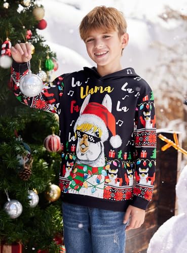 Kids Christmas Sweatshirt Ugly Funny Hoodie with Pocket 5-14 Years2