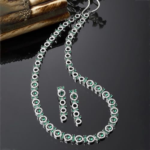 Circular American Diamond Long Necklace Earring Set