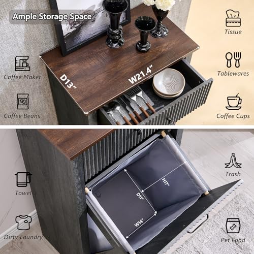 Image of IFBUY Tilt Out Laundry Hamper Cabinet, Modern Trash Can Cabinet, Dark Gray