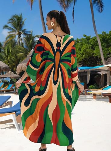 Image of Yanziliu Kaftan Dress for Women,Plus Size Hawaiian Batwing Sleeve Beach Cover Up Summer Swimsuit Dresses