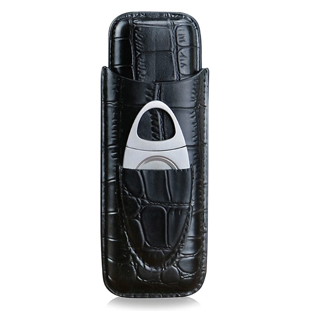 MRKU Scatole per sigari, umidificatori, umidificatore Portatile per sigari, Tubo per sigari da Viaggio a 2 Dita, Porta sigari con taglierina in Acciaio Inossidabile, Set Regalo per sigari per Uomo