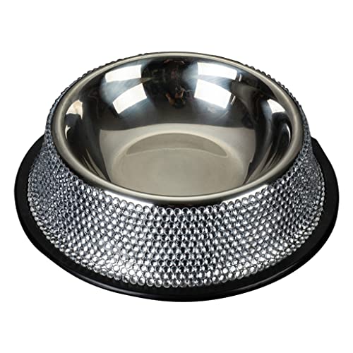Ciotola per animali domestici in acciaio inox, con strass, base in gomma, 2 colori per diversi ciotole per cani