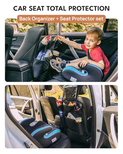Image of Owleys Set Seat Back Organizer & Car Seat Protector Hexy Waterproof & Non-Slip Protector for Child Car Cushion for Leather and Fabric Seats (Black Set 1)