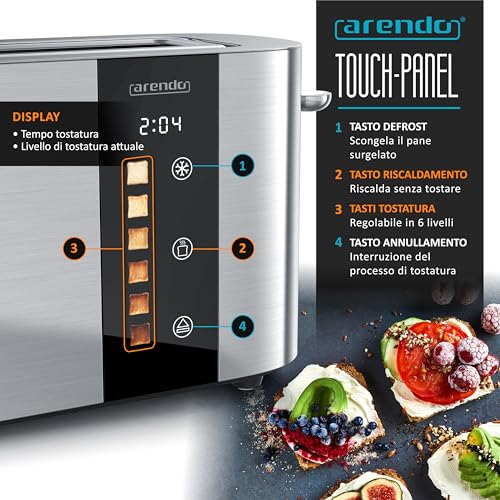 Tostapane a 2 Lunghe Fessure per 2 Fette, 1000 W, Visualizzazione a colori dei livelli di doratura, Display con indicazione del tempo rimanente, Tasti touch, Scaldapasta viennese, Doratura da 1 a 6 - immagine 4