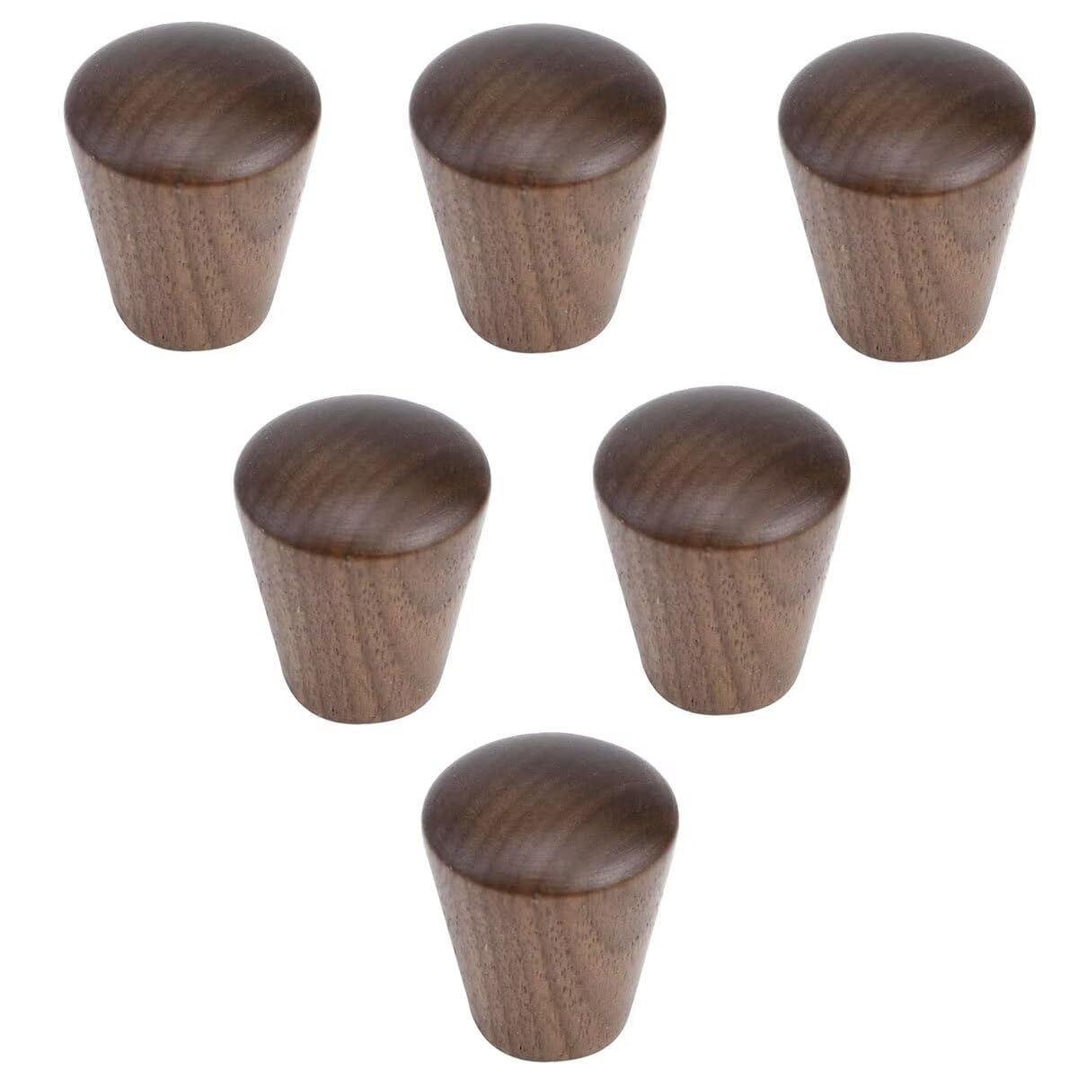 HDJNal 6PCS Walnut Wood Cabinet Knobs - Cone Shape Drawer Cupboard Knobs, Natural Wood Kitchen Cabinet Pulls, 0.87" x 0.87"